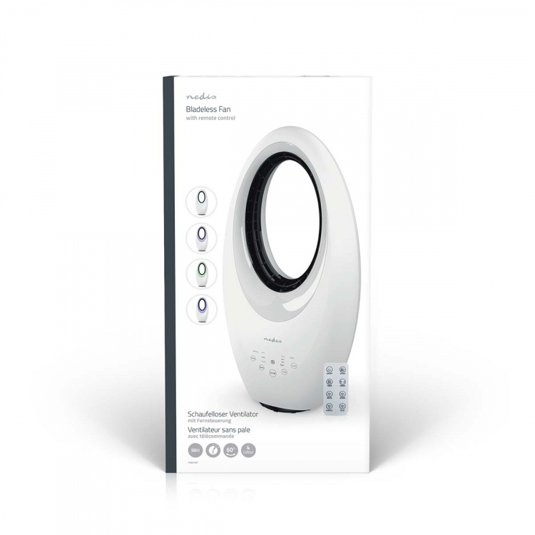 Nedis Bladløs vifte | Nettstrøm drevet | 50 W | Svingning | Fjernkontroll | Avstengingstimer: 7.5 h | 3 Hastighetsinnstillinger | Hvit