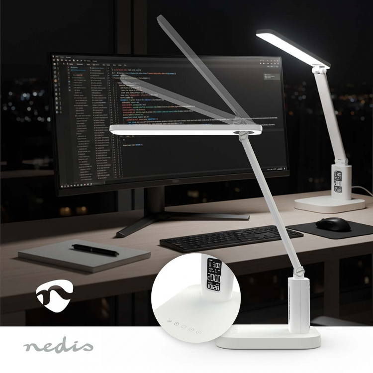 Nedis LED bordlampe | Dimbar | 3 Lysmodi | 220 lm | Oppladningsbar | Dimmer - På produkt | Hvit