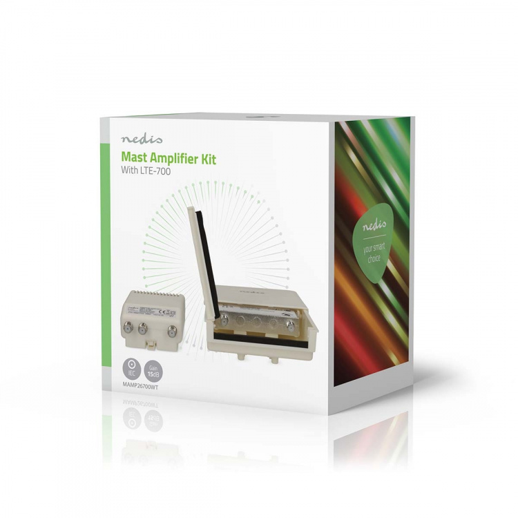 Nedis Mast Forsterker | Antall utganger: 2 | Forsterkningskontroll: 15 - 30 dB | F-Hun | Støytall: 4 dB | Hvit