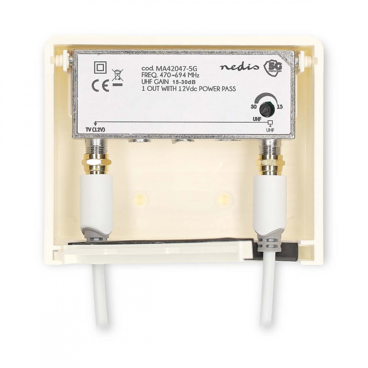 Nedis Mast Forsterker | Antall utganger: 2 | Forsterkningskontroll: 15 - 30 dB | F-Hun | Støytall: 4 dB | Hvit