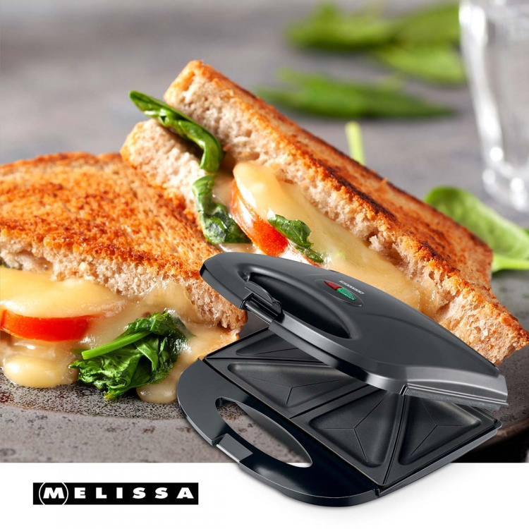 MELISSA Sandwichmaskin | 750 W | Sandwichplater | Automatisk temperaturkontroll | Non-stick-belegg | Svart