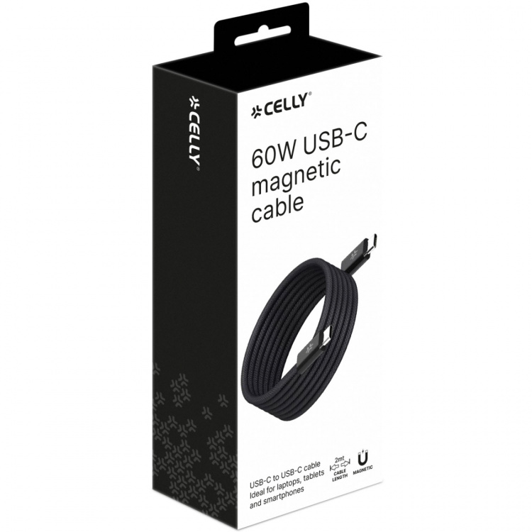 Celly USB-C Kabel 60W Magnetisk Flätad 1m Svart
