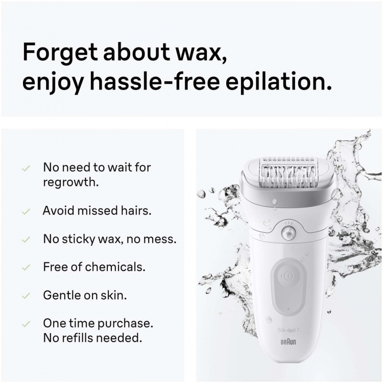 Braun Epilator Silk·épil 7, Wet & Dry, Långvarigt Slät Hud, 7-041, Silver