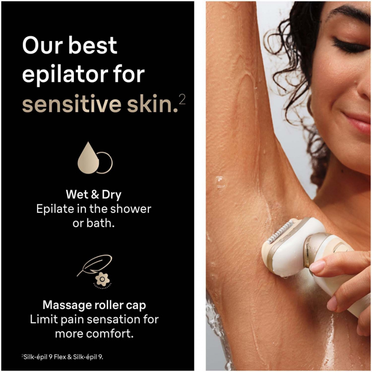 Braun Epilator Silk·épil 9 Flex Wet & Dry, Långvarigt Slät Hud, 9-011 3D, Guld