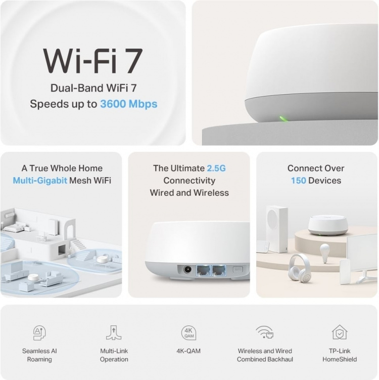TP-Link Deco BE25 Dual-Band WiFi 7 Mesh-system, 3-pakning