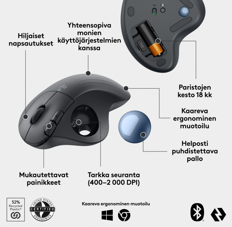 Logitech Ergo M575S -kulemus, grafitt