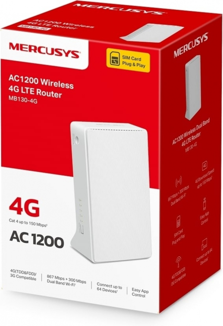 Mercusys MB130 4G LTE-modem og WiFi-basestasjon