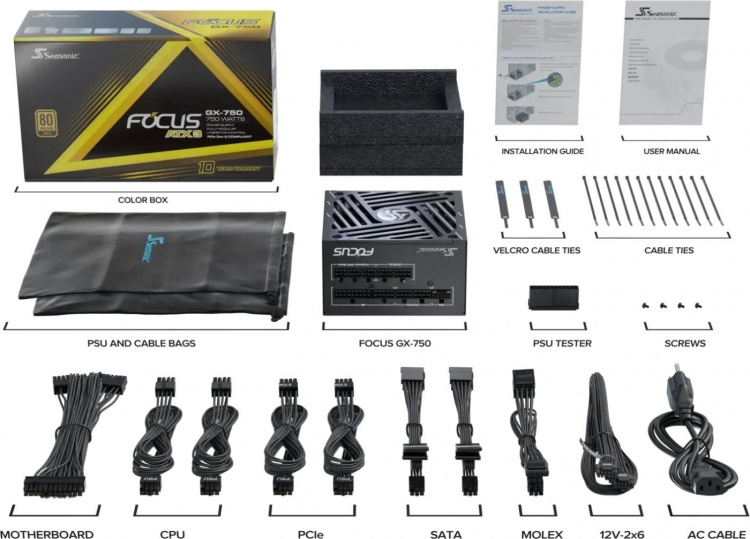 Seasonic FOCUS GX-750 ATX 3.1 (2024) strømforsyning, svart, 750 W