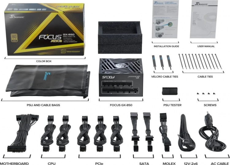 Seasonic FOCUS GX-850 ATX 3.1 (2024) strømforsyning, svart, 850 W