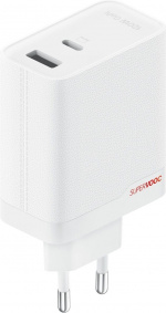 OnePlus SUPERVOOC 120 W strømadapter med to porter, hvit.