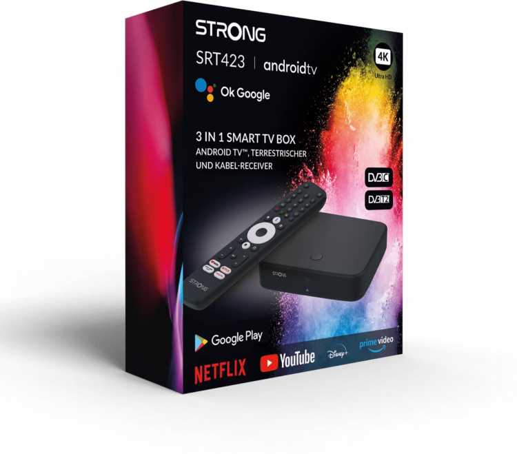 Strong SRT423 4K + DVB-T2/C Wi-Fi 4K Android TV mediespiller/digitalboks