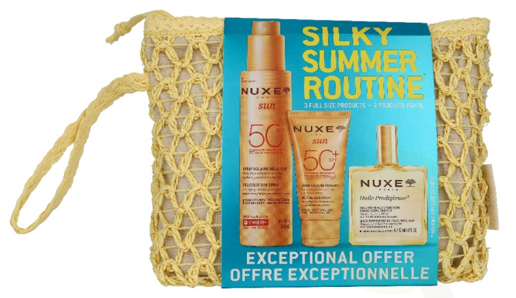 Nuxe Silky Summer Routine Set 250 ml Body Spray SPF50 150ml/Face Sunscreen Cream SPF50+ 50ml/Dry Care Oil 50ml
